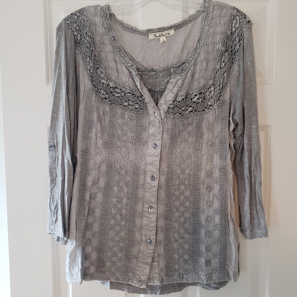 Scully Women's Gray Lace Detail Top